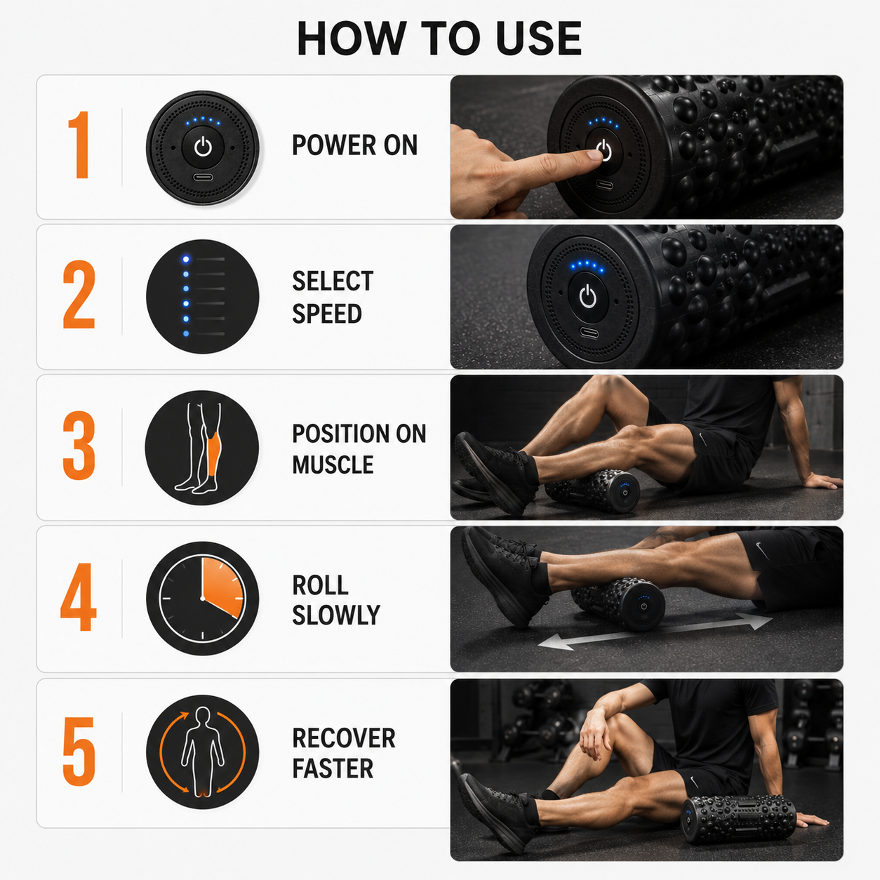 Vibrating Foam Roller - 5-speed Deep Tissue Recovery
