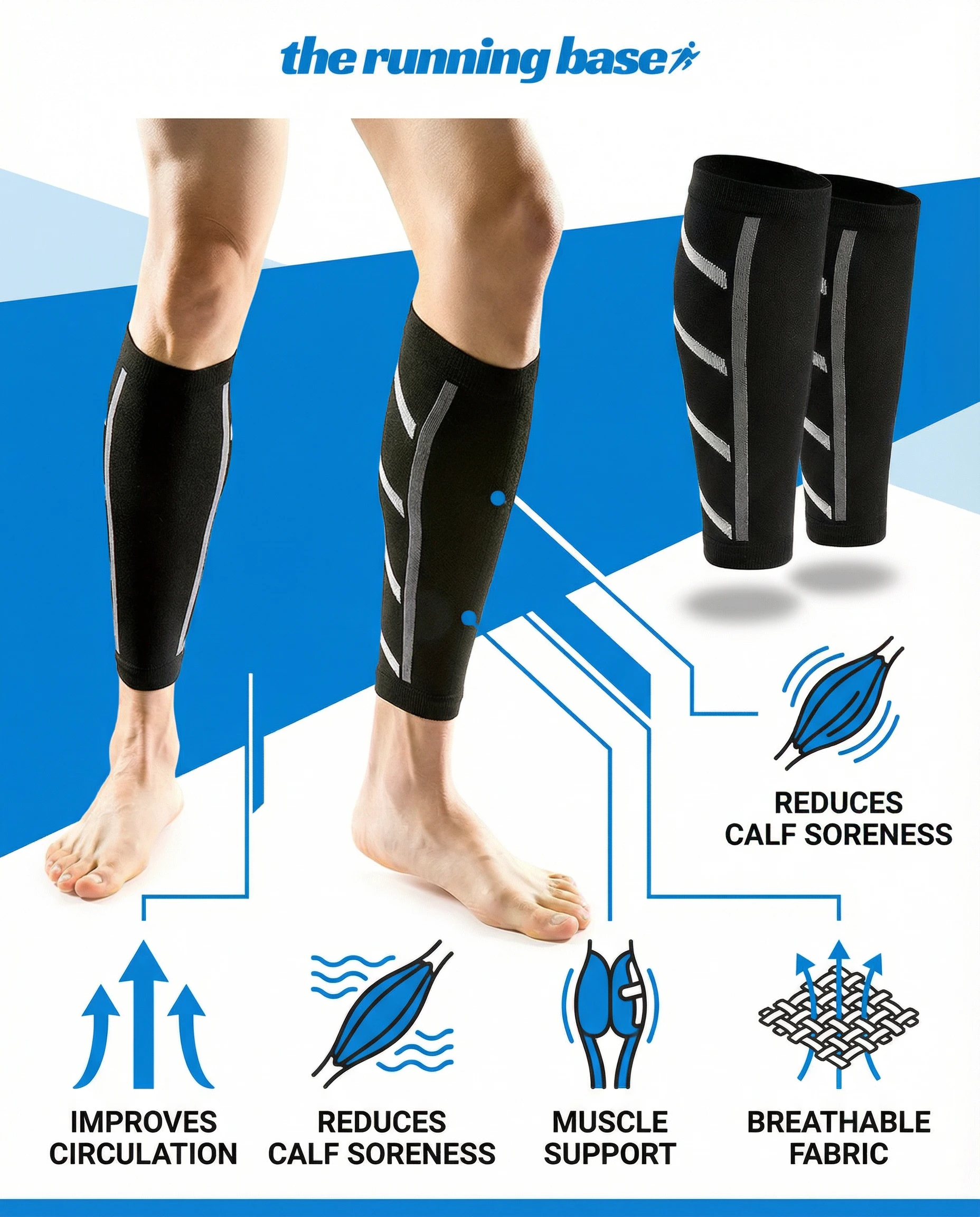 1Pair Compression Calf Sleeves - UV Protection, Breathable for Running