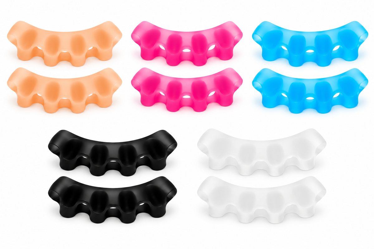 Toe spacers in nude, pink, blue, black and white